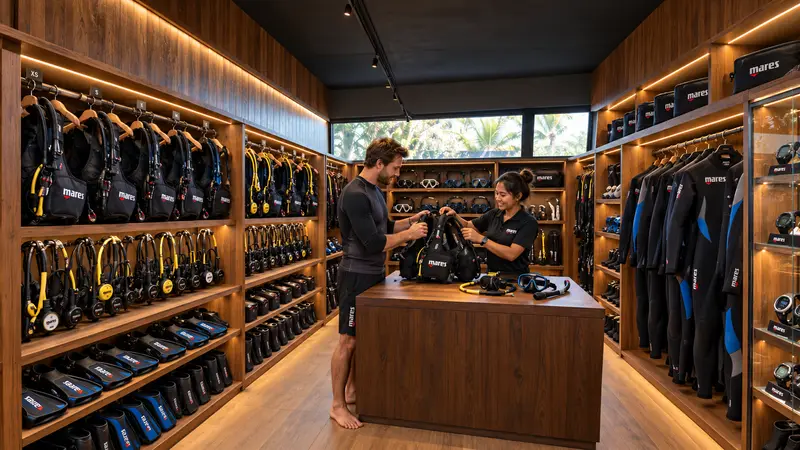 Equipment room with Mares gear
