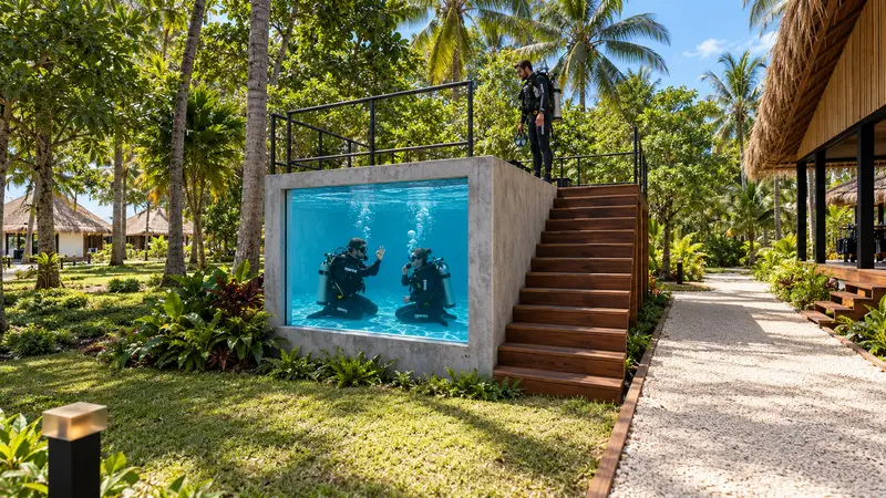 Training pool 6 × 3 m with a glass wall