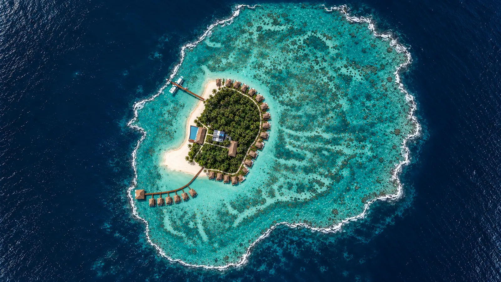 The island inside the ring of the coral reef, seen from above