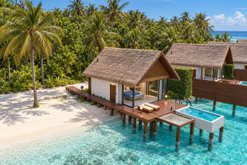 Beach villa terrace with pool